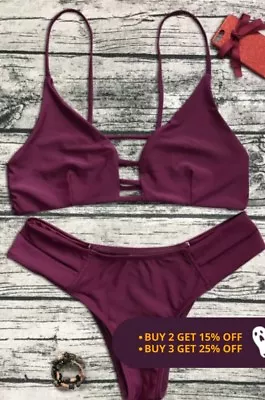 Zaful Caged Bandage Bikini Swimwear - Burgundy Small - New • $12.75