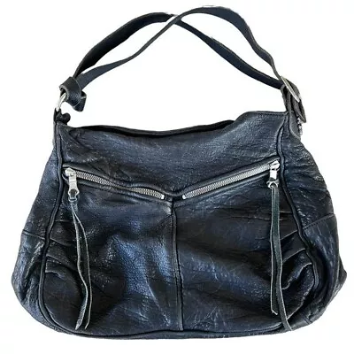 Tylie Malibu Exeter Textured Leather Large Shoulder Bag Purse Black Rock N Roll • $249.95