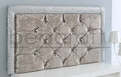 Glitter Diamante 24  Divan Headboard Double King All Size Plush Crush Linen • £100