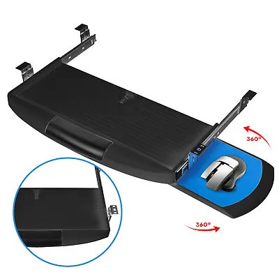 Steel Slide Under Desk Keyboard Tray 360° Retractable Mouse Shelf W/ Storage Box • $23.99