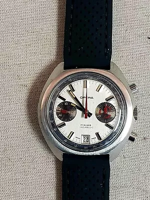 Vintage Opera Chronograph Hand Wind Mens Watch Panda Dial 17J  Valjoux 7734 C307 • $727.87