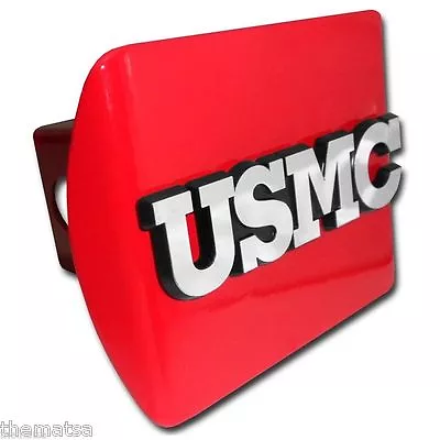 Usmc Chrome Emblem Marine Corps On Red Usa Made Metal Trailer Hitch Cover • $75.99