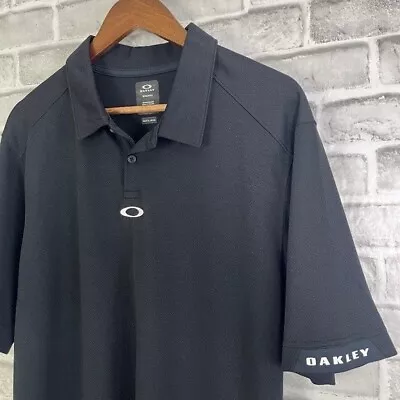 Oakley Solid Black Performance Golf Polo Shirt Mens XL Regular Fit Polyester • $15.99