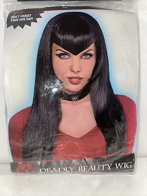 Black Long Wig Adult Cosplay Halloween Elvira Hair Costume Dark Beauty Women • $11.89