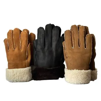 Leather Fur Warm Gloves Real Genuine Sheepskin Shearling Leather  S-2xl • $38