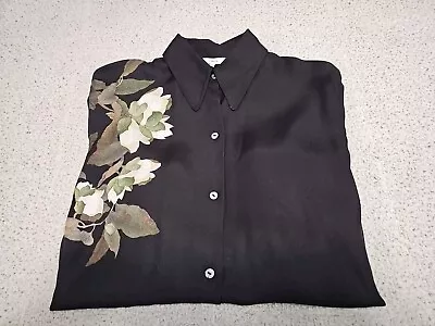 Vince Midnight Black Asian Floral Silk Blend Button-up L/S Blouse/Top SZ Medium  • $30