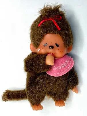 Mini Monchhichi Bebichhichi Sekiguchi Girl Pink Bib Red Bow With Tear Vintage • $24.99