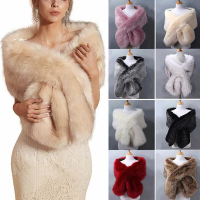 £24.99 • Buy Women Faux Fur Shawl Wedding Shawl Feast Party Wrap Shrug Scarf Evening Coat UK