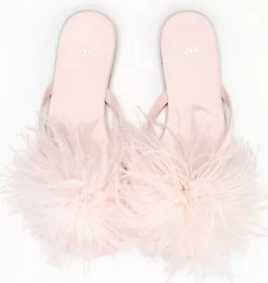 ZARA Feather Sandals Pink Woman’s Size 38 EUK Size 7.5 US NWT • $40