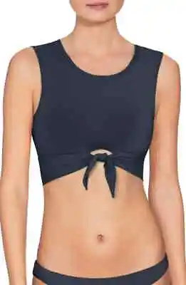 Robin Piccone Ava Longline Knot Front Navy Bikini Top Size Small L16508 • £86.49