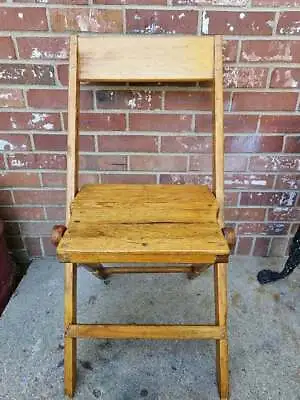 Vintage Wooden Slat Seat Folding Chair Solid Oak #6 • $35.99