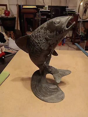 Vtg Metal Bronze Jumping Fish Sculpture • $150