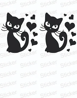 2 Cat With Hearts-Sticker-Stickers-Decals-Car-Wall-Mirror-Window-70x75mm Each • £1.99