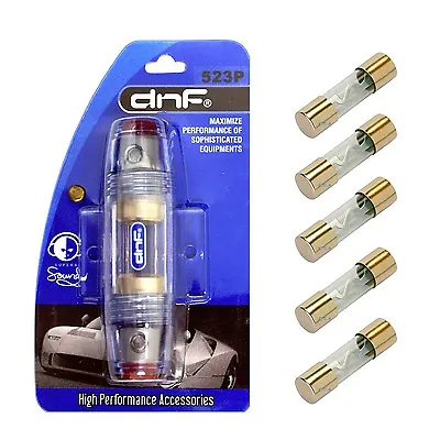 Dnf Agu In Line Fuse Holder 4 8 10 Gauge Ga + 5 Pcs 60 Amp Agu Gold Glass Fuses • $8.50