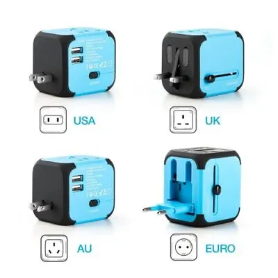 $16.95 • Buy Type-C 2 USB Charger Universal World Travel Adapter US/UK/EU/AU Plug Converter