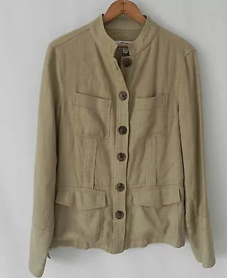 $35.99 • Buy Zara Basic Linen/Flax Blend Jacket Safari Style Tan Pockets Size M 