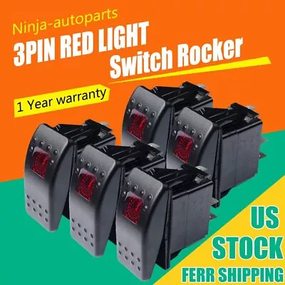 5x Waterproof MARINE BOAT CAR Rocker Switch 12V SPST ON-OFF 3 PIN Red LED Light • $19.99