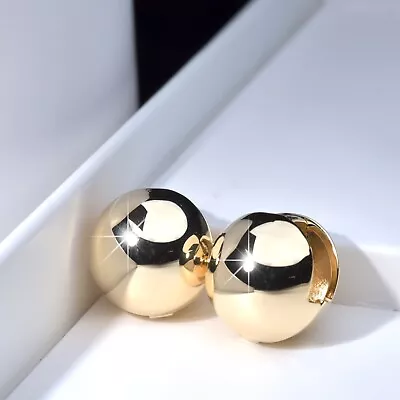 $24.99 • Buy 18k Yellow Gold Drop Dangle Huggies Round Ball Bead Shining Stud Earring