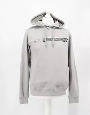 Ea7 Emporio Armani Mens Uk S Grey Stripe Logo Hooded Top Hoodie Hoody Rrp £100 K • £14.63