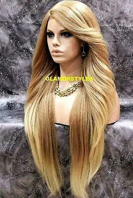 Lace Front Full Wig Long Straight Layered Side Part Medium Blonde Mix Heat Ok • $79.95