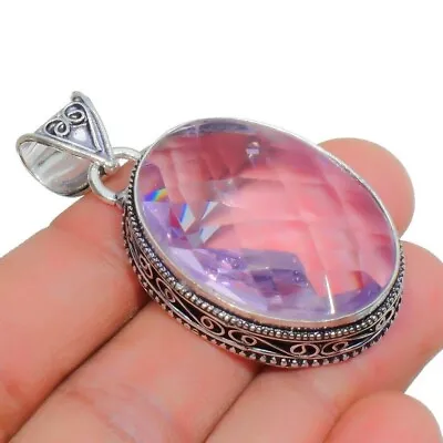 Pink Morganite Gemstone Handmade 925 Sterling Silver Jewelry Oval Cut Pendant • $18.99