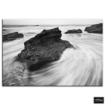Rocks Black White  Sunset Seascape BOX FRAMED CANVAS ART Picture HDR 280gsm • £19.99