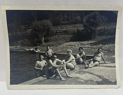 Vintage Photo 1977 People Posed Pool Group Swim Suits • $9.99