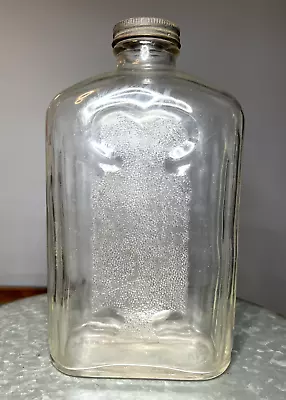 Vintage 1929 Clear Textured Glass Refrigerator Bottle 1 Quart W Original Lid • $12.75