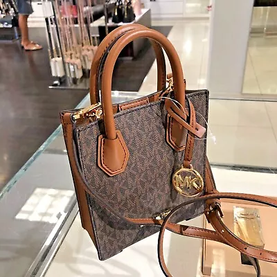 `michael Kors Mercer Xs Mini Shopper Leather Crossbody Bag Purse Mk Brown • $97