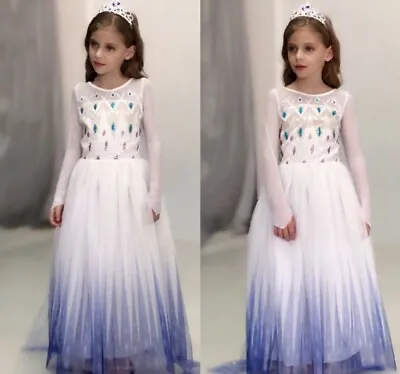 2019 New Girls Frozen 2 White Elsa Costume Party Birthday Dress + Cape 2-12 Yrs • $27.95