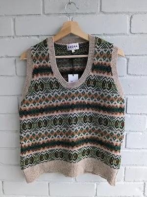 Brora Fair Isle Wool Vest UK Size 12 Tank Jumper Green • £77