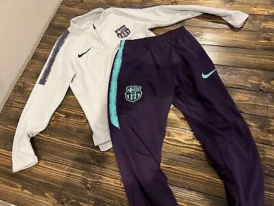 NWT RARE 2018 FC Barcelona Soccer Kids Tracksuit Warm Up Kit Youth Large Size 14 • $44.95