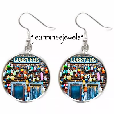 Lobster Shack EARRINGS Coastal Nautical Art Print Silver Charm Drop Dangle • $21.99