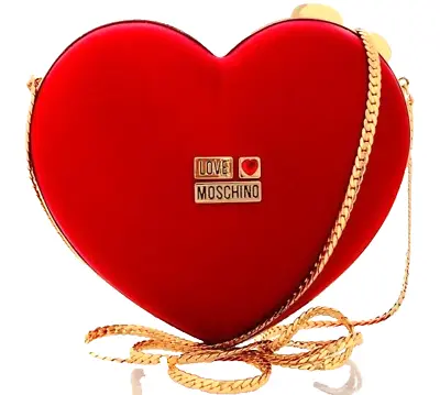❤️Love Moschino Heart Shaped Box Clutch Bag Pouch In Satin Red! • $480