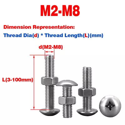 304 SS Large Flat Head / Button Head / Pan Head Phillips Screw Nut Combination • £4.02