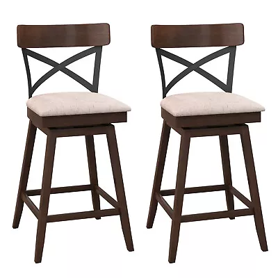 2PCS Wooden Swivel Bar Stools Upholstered Counter Height Dining Chairs Brown • $159.99