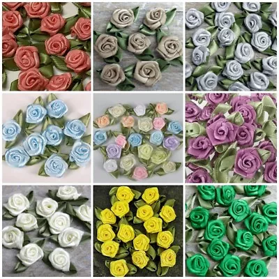 100 PCS Rose Buds Satin Ribbon Flowers Rosebuds Wedding Card Making Ribbon Decor • £4.59