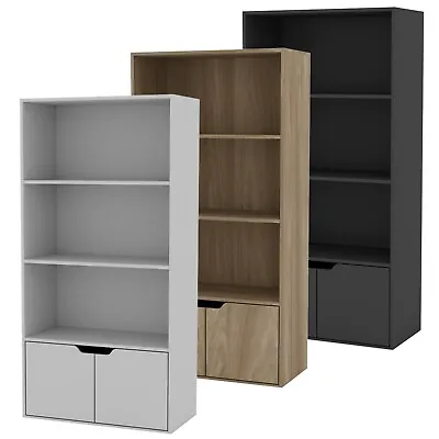 View Details 4 Tier Wooden Bookcase Cupboard With Doors Storage Shelving Display Cabinet Unit • 49.99£