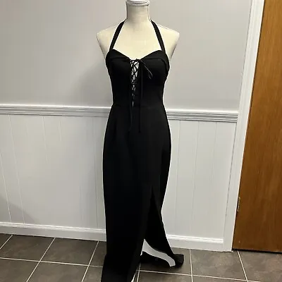 NEW WAYF Sydney Lace Up Halter Neck Thigh Slit Maxi Dress Black Small NWT • $60