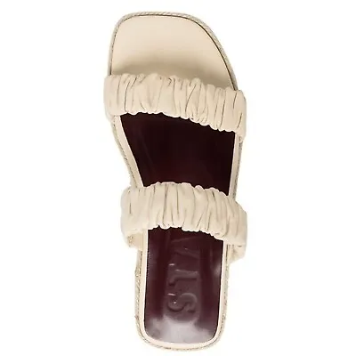 STAUD Maya Ruched Leather Espadrille Sandals In Cream SIZE 38 • $79