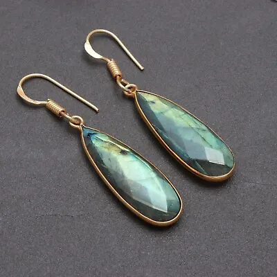 Flashy Labradorite Gemstone Drops Earring Handmade 925 Sterling Silver Jewelry • $13.99