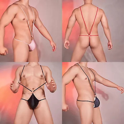 Mens Suspender Gay Underwear Bodysuit Mankini Silk Wrestling Singlet Erotic • £13.38