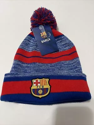 FC Barcelona Barca Hat Cap Winter Beanie Pom Blue Red Football Soccer Mens • $13.12