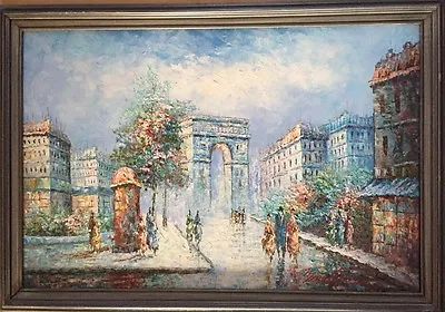 Marie Charlot Original Oil On Canvas Painting Of Impressionistic Paris Street • $400