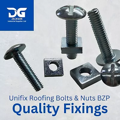 Quality Mushroom Dome Cross Slotted Head Roofing Roof Bolts & Square Nuts BZP • £16.37