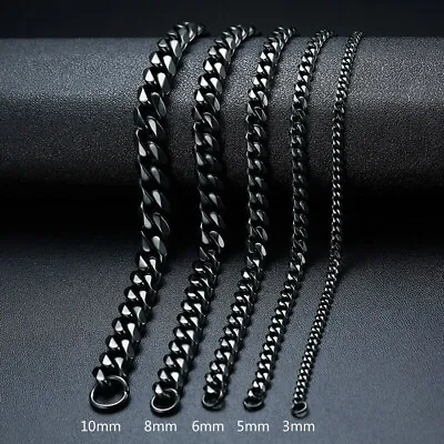 Fashion Mens Necklace Or Bracelet Stainless Steel Black Cuban Curb Chain Jewelry • $7.09