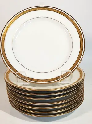 Set 8 Porcelain T&V Limoges Bread Plates Gold Encrusted Band W Circle Dot • $110