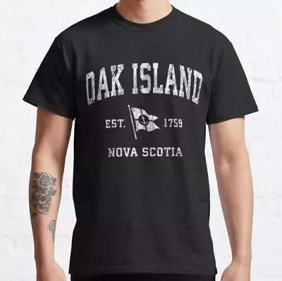 Oak Island Canada Vintage Nautical Boat Anchor Flag Sports Classic T-Shirt • $6.99