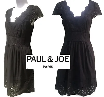 SUMMER Cotton Eyelet Lace PAUL & JOE PARIS LBD Dress US 8 Classic French Sz 40 • $34