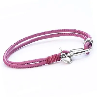 £14.99 • Buy Tribal Steel 19cm Ladies Pink Double Leather Bracelet With Heart (#1342)